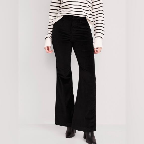 NWT Old Navy Extra High-Waisted Velvet Trouser Flare Pants Black Size 0 Office - Picture 3 of 16